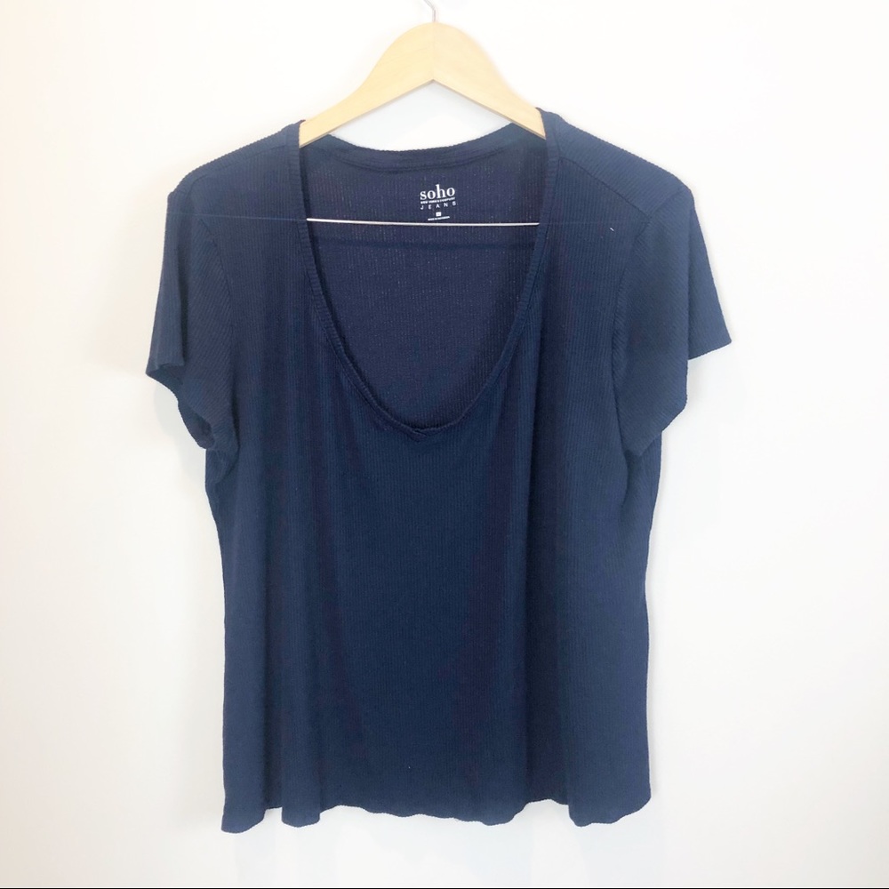 Soho Jeans Navy Deep V Oversized Top